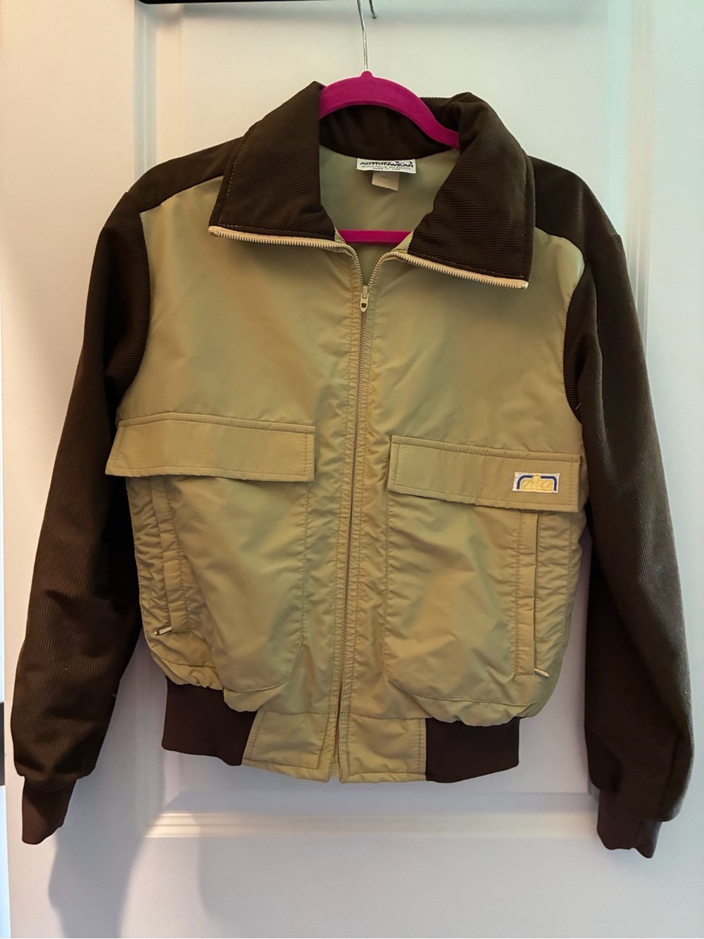 Vintage rare Women's Two-Tone Olive and Dark Brown Bomber Jacket